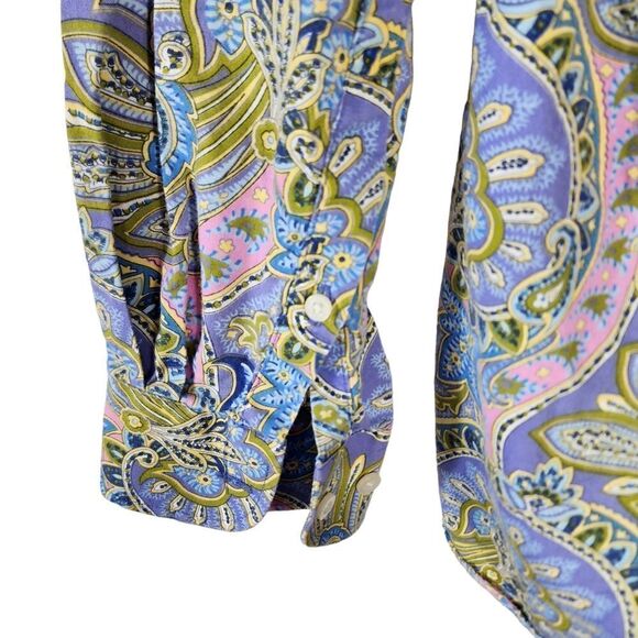 Alan Flusser Blue Pink Paisley Cotton Button Up  Shirt - Picture 3 of 7